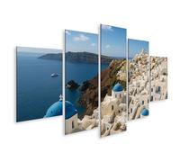 islandburner Prime Image sur toile blanche et bleue architecture sur la mer Grèce - Toile 170 x 80 cm - 5 pièces