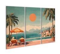 islandburner Prime Image sur toile - Calme estival sur la mer Méditerranée avec palmiers et coucher de soleil - Toile 130 x 80 cm - 3 pièces