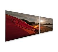 islandburner Prime Image sur toile Camp de tentes sur la rive au clair de lune et feu de camp - Toile 160 x 40 cm - 2 pièces