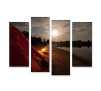 islandburner Prime Image sur toile Camp de tentes sur la rive au clair de lune et feu de camp - Toile 130 x 80 cm - 4 pièces