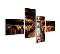 islandburner Prime Image sur toile Camp de tonneaux de vin dans la cave en bois - Toile 150 x 80 cm - 4 pièces