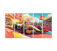 islandburner Prime Image sur toile colorée Formule 1 course avec feux d'artifice et drapeau pour salon, fans de sport automobile, magasin de sport, images murales poster