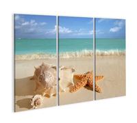 islandburner Prime Image sur toile coquillages et étoiles de mer sur la plage contre les vagues de mer et ciel bleu