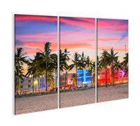 islandburner Prime Image sur toile Coucher de soleil sur la plage avec palmiers et lumières