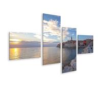 islandburner Prime Image sur toile Coucher de soleil sur la rive de la mer dans la vieille ville méditerranéenne Images murales Poster