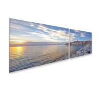 islandburner Prime Image sur toile Coucher de soleil sur la rive de la mer dans la vieille ville méditerranéenne Images murales Poster