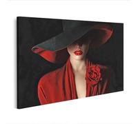 islandburner Prime Image sur toile Femme avec chapeau et rose dans l'ombre du silence - Toile 100 x 57 cm