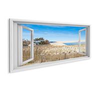 islandburner Prime Image sur toile, fenêtre ouverte, vue sur les dunes et la mer, images murales
