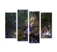 islandburner Prime Image sur toile Forêt mystique avec cascade scintillante et lumières