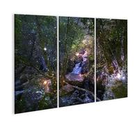 islandburner Prime Image sur toile Forêt mystique avec cascade scintillante et lumières