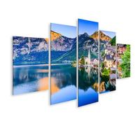 islandburner Prime Image sur toile Lever de soleil montagne Village sur la rive du lac Réfléchit dans l'eau Images murales Poster