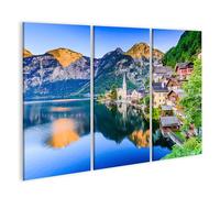 islandburner Prime Image sur toile Lever de soleil montagne Village sur la rive du lac Réfléchit dans l'eau Images murales Poster