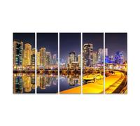 islandburner Prime Image sur toile miroir d'horizon la nuit dans le port moderne de la grande ville Images murales Poster