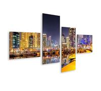 islandburner Prime Image sur toile miroir d'horizon la nuit dans le port moderne de la grande ville Images murales Poster