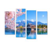 islandburner Prime Image sur toile Motif fleurs de cerisier lac et montagnes en arrière-plan Images murales Poster