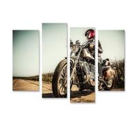 islandburner Prime Image sur toile Motif motocycliste sur une longue route de campagne