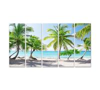 islandburner Prime Image sur toile Motif palmiers plage et mer sous un ciel bleu clair romantique