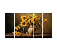 islandburner Prime Image sur toile Motif tournesols dans un vase antique sur table en bois Nature morte Art mural Poster