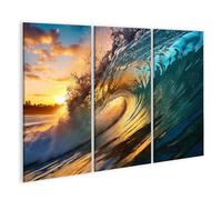 islandburner Prime Image sur toile Motif vague de l'océan au coucher du soleil fascinant photographie de la nature Images murales Poster