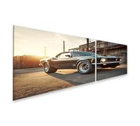 islandburner Prime Image sur toile Motif voiture classique au coucher du soleil devant une usine - Toile 160 x 40 cm - 2 pièces