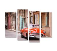 islandburner Prime Image sur toile Motif voiture classique rouge dans une scène de rue historique