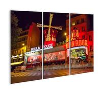 islandburner Prime Image sur toile Moulin Rouge la nuit dans des lumières rouges vives dans la ville Images murales Poster