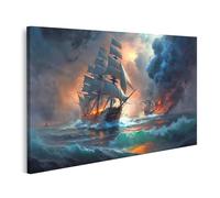 islandburner Prime Image sur toile Océan Tempête Navire et Feu dans le ciel Aventure Images murales Poster
