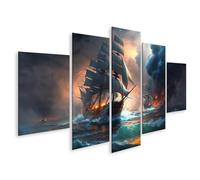 islandburner Prime Image sur toile Océan Tempête Navire et Feu dans le ciel Aventure Images murales Poster