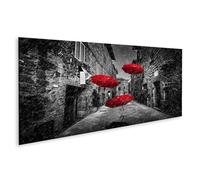 islandburner Prime Image sur toile Parapluies rouges dans une ancienne ruelle pavée sous la pluie Images murales Poster