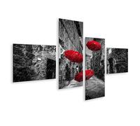 islandburner Prime Image sur toile Parapluies rouges dans une ancienne ruelle pavée sous la pluie Images murales Poster