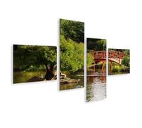 islandburner Prime Image sur toile Pont rouge et canards dans le paradis du jardin vert Images murales Poster