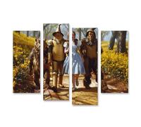 islandburner Prime Image sur toile Quatre amis sur le chemin de briques jaunes au pays magique - Toile 130 x 80 cm - 4 pièces