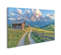 islandburner Prime Image sur toile représentant des chalets de montagne pittoresques Dolomites devant le panorama alpin dans la lumière du soir Images murales Poster