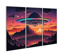 islandburner Prime Image sur toile représentant des ovnis géants sur paysage de montagne au coucher du soleil