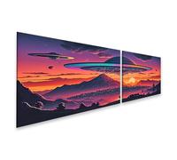 islandburner Prime Image sur toile représentant des ovnis géants sur paysage de montagne au coucher du soleil