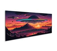 islandburner Prime Image sur toile représentant des ovnis géants sur paysage de montagne au coucher du soleil