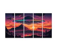 islandburner Prime Image sur toile représentant des ovnis géants sur paysage de montagne au coucher du soleil