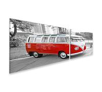 islandburner Prime Image sur toile représentant un bus vintage rouge dans la ville, parking, rue, rétro, images murales
