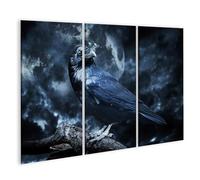 islandburner Prime Image sur toile représentant un corbeau devant la pleine lune assis sur une branche de nuit