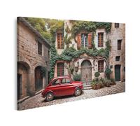 islandburner Prime Image sur toile représentant une voiture classique rouge devant un bâtiment historique avec lierre