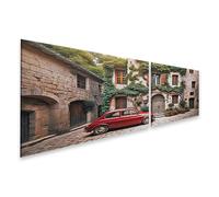 islandburner Prime Image sur toile représentant une voiture classique rouge devant un bâtiment historique avec lierre