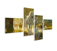 islandburner Prime Image sur toile Troupeau de chevaux sur la rivière à la lumière du matin Images murales Poster