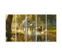 islandburner Prime Image sur toile Troupeau de chevaux sur la rivière à la lumière du matin Images murales Poster