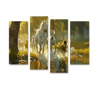 islandburner Prime Image sur toile Troupeau de chevaux sur la rivière à la lumière du matin Images murales Poster