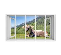 islandburner Prime Image sur toile Vache allongée devant une fenêtre ouverte dans les montagnes Images murales Poster