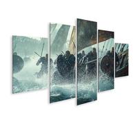 islandburner Prime Image sur toile Viking Attaque maritime épique bataille sur une mer orageuse - Toile 170 x 80 cm - 5 pièces