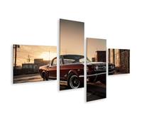 islandburner Prime Image sur toile Voiture classique au coucher du soleil dans une campagne de ville abandonnée - Toile 150 x 80 cm - 4 pièces