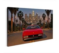 islandburner Prime Image sur toile Voiture de sport rouge devant la ligne d'horizon de nuit - Toile 80 x 40 cm