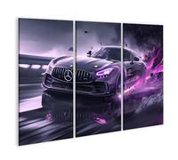 islandburner Prime Image sur toile Voiture rapide sur asphalte humide avec lumières violettes Images murales Poster