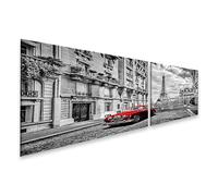 islandburner Prime Image sur toile Voiture rouge à Paris avec la Tour Eiffel en arrière-plan Images murales Poster